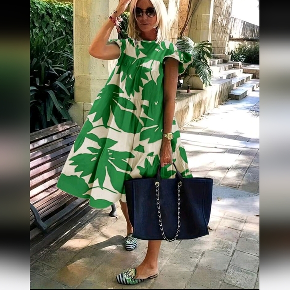 Dresses & Skirts - Women's Casual Loose Full Print A-Line Dress, Summer